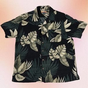 Havana Jacks 100% Silk Hawaiian Floral Shirt Light Green/Dark Green/Black Large